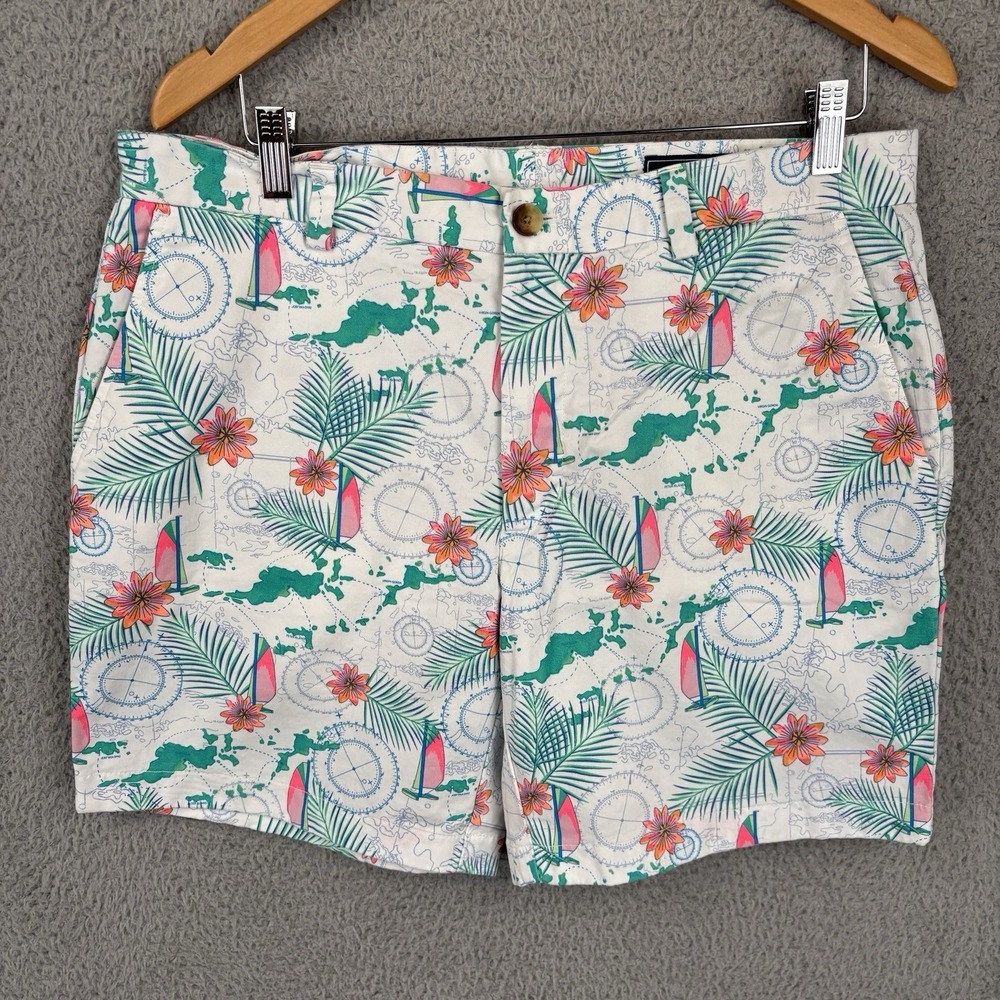 Vineyard Vines Shorts Mens 34 Graphic Print Sailboat Floral Preppy 6" Inseam